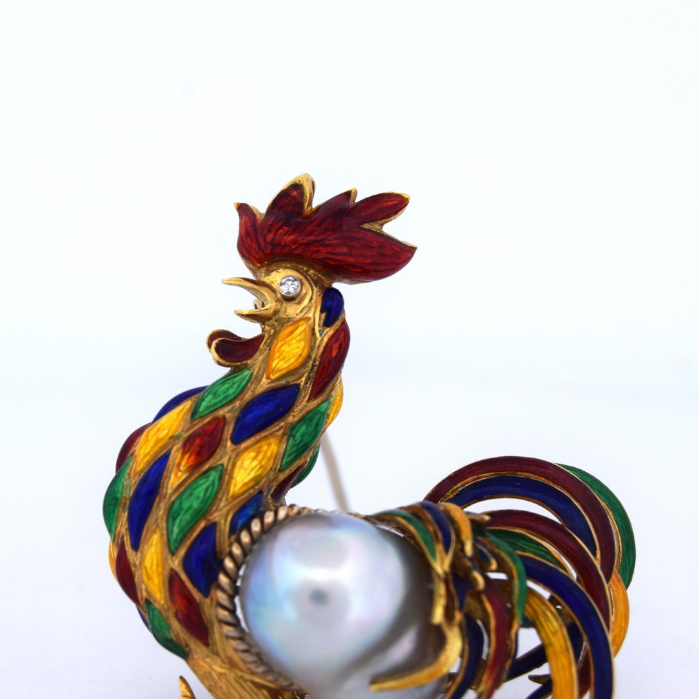 Καρφίτσα - 18 καράτια Κίτρινο χρυσό Μαργαριτάρι - Διαμάντι - Υπογεγραμμένο «LUNATI» #2.1