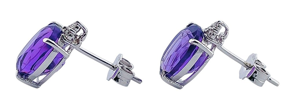 χωρίς τιμή ασφαλείας - Σκουλαρίκια - 18 καράτια Λευκός χρυσός Αμέθυστος - Διαμάντι #4.3