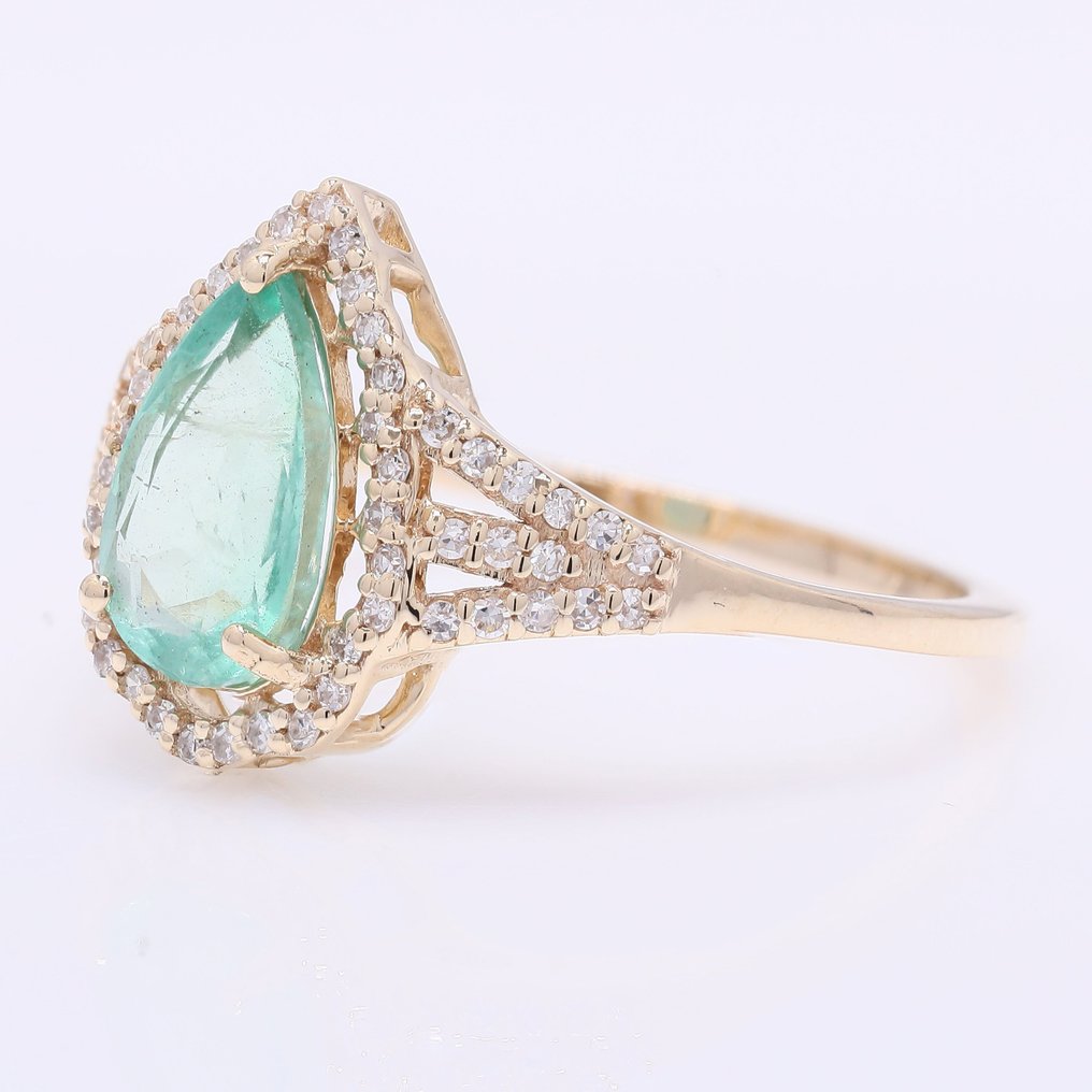 Ingen mindstepris - Ring - 14 karat Gulguld - 1.26ct. tw. Smaragd - Diamant #2.1