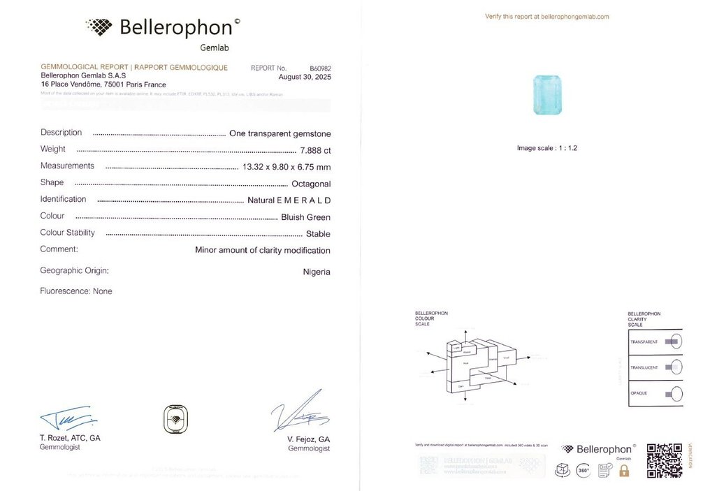 没有保留价 祖母绿 - 7.88 ct - Bellerophon 宝石实验室 - 蓝绿色(轻油) #4.3