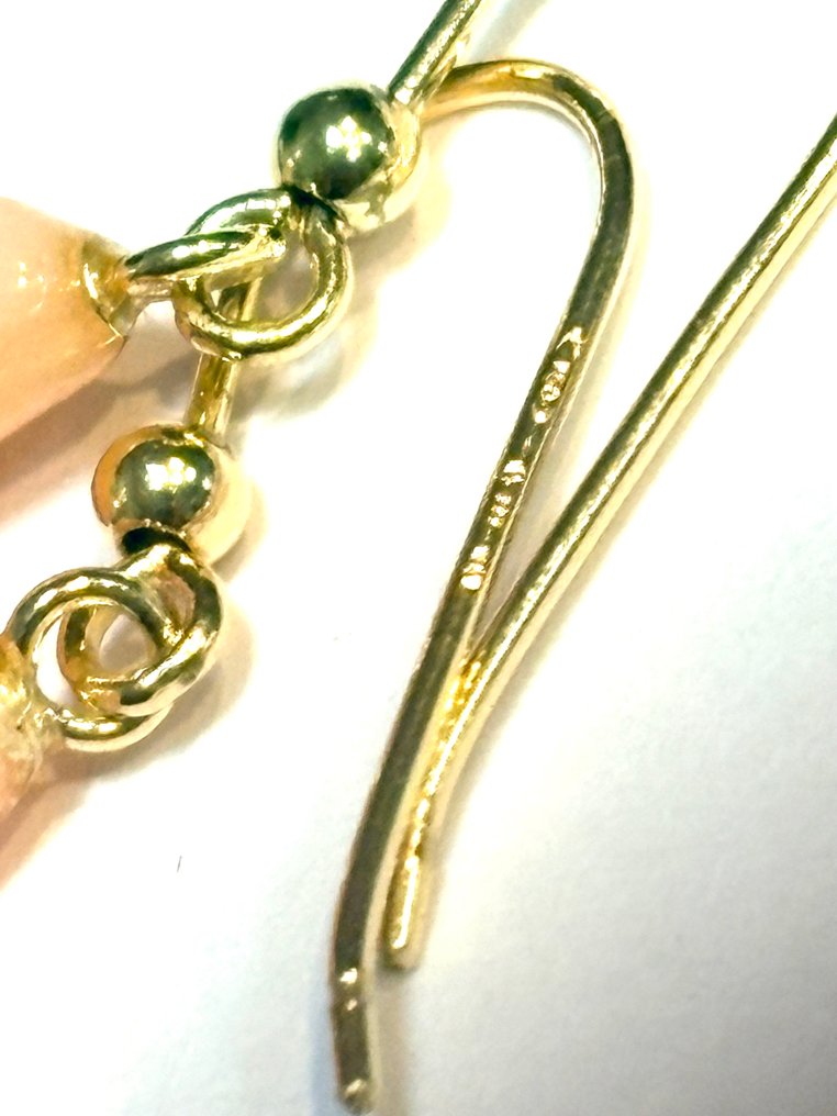 χωρίς τιμή ασφαλείας - Σκουλαρίκια - 18 καράτια Κίτρινο χρυσό Κοράλλι - δέρμα αγγέλου #4.3