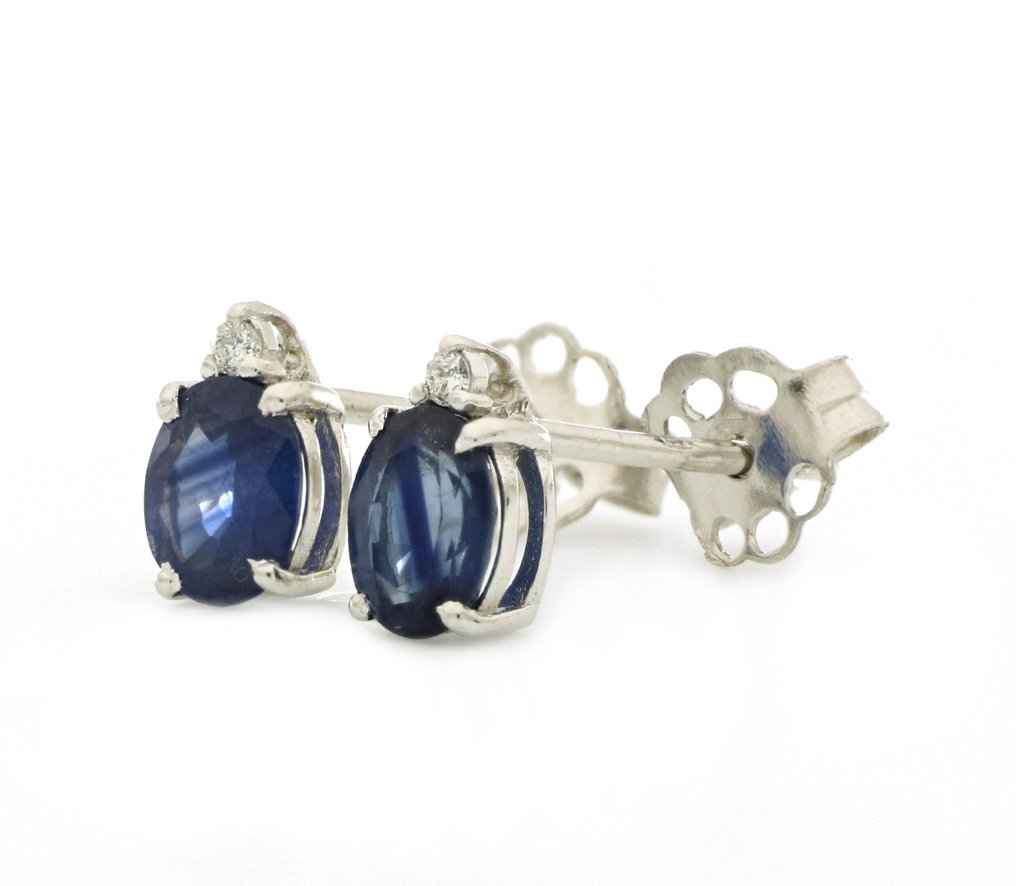 χωρίς τιμή ασφαλείας - Σκουλαρίκια - 18 καράτια Λευκός χρυσός - 0.80ct. tw. Ζαφείρι - Διαμάντι #3.2