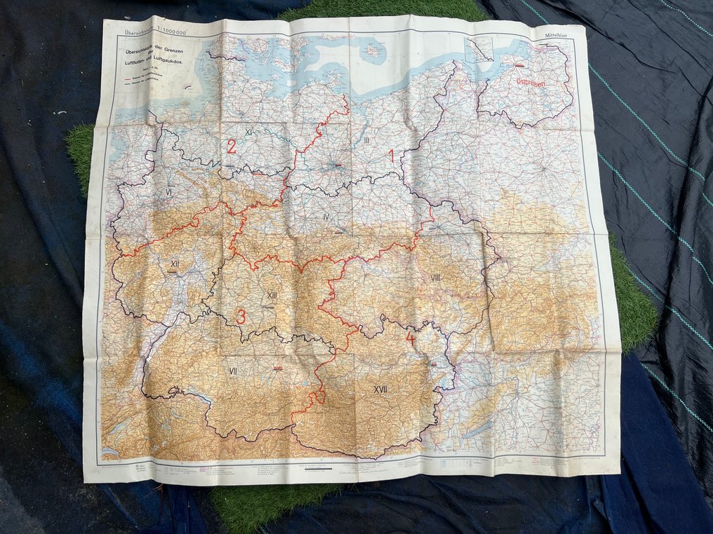 Γερμανία - Σπάνιο μεγάλο χάρτης της Luftwaffe του Β' Παγκοσμίου Πολέμου με Luftgau / Luftkommando της Γερμανίας; OKW - 1939 #3.2