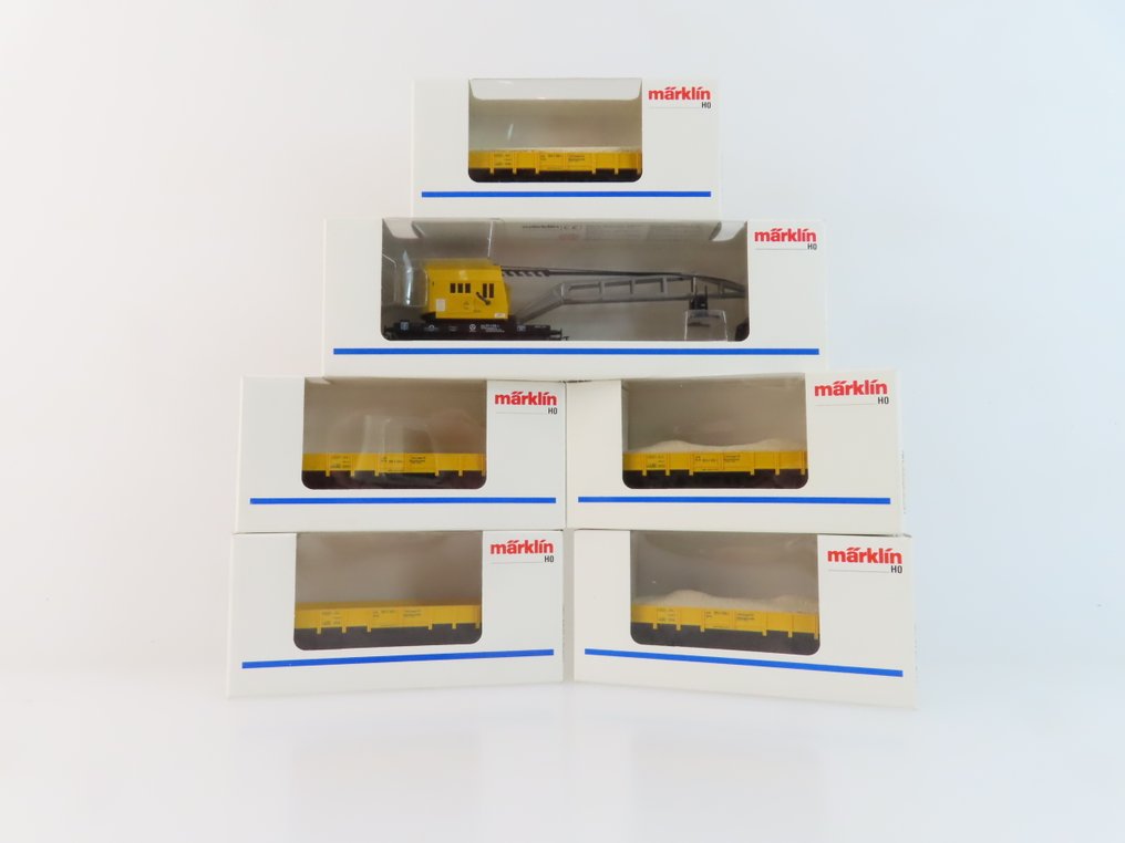 Märklin H0 - 4471/4476 - 模型貨運火車 (6) - 5台二轴滚筒车（部分带载荷）和1台三轴起重车。 - DB #2.1
