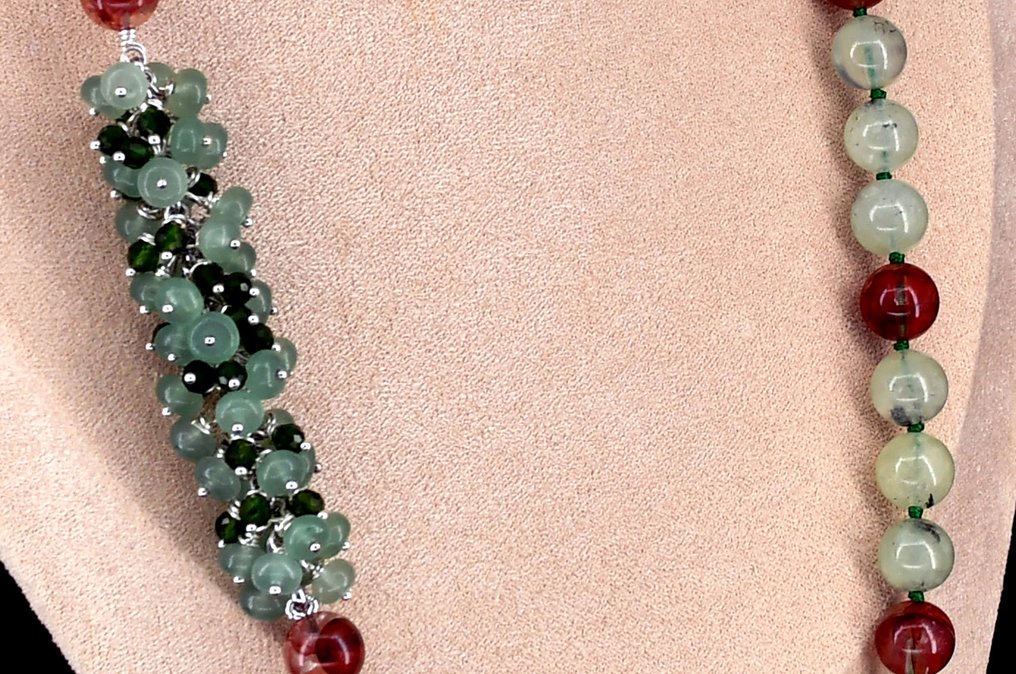 手工制作的重要宝石：预青金、火焰石英、绿色绿松石和透辉石 一体两链 - 高度: 56 cm - 闊度: 56 cm- 92 g #1.0