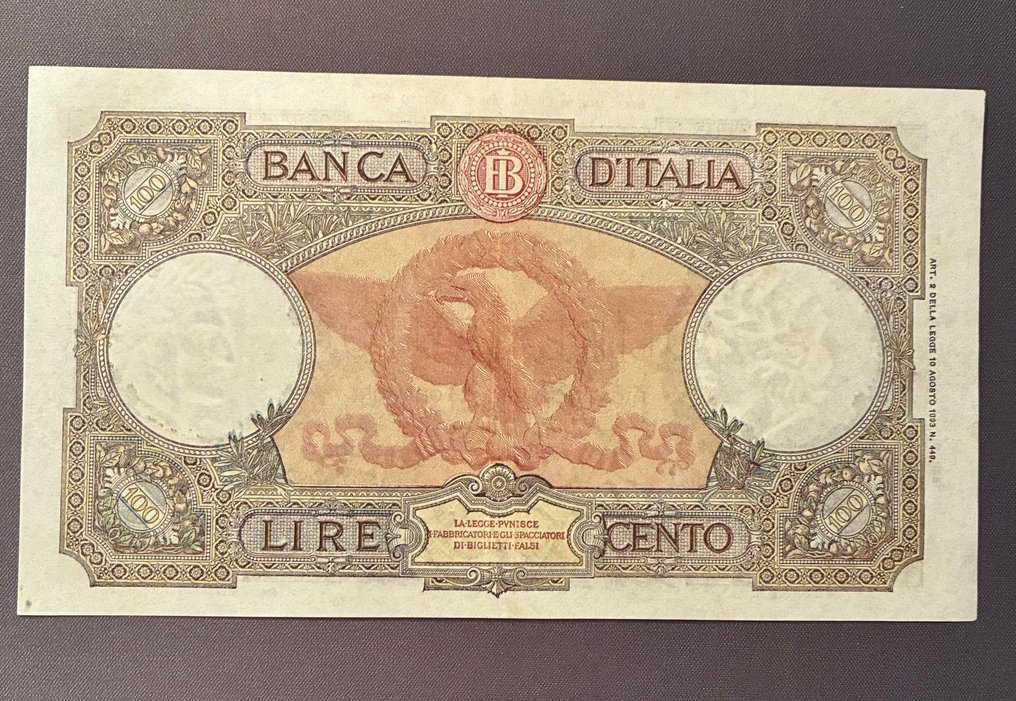 Ιταλία. - 100 Lire 23/08/1943 (B.I.) - Gigante BI 23A (χωρίς τιμή ασφαλείας) #3.2