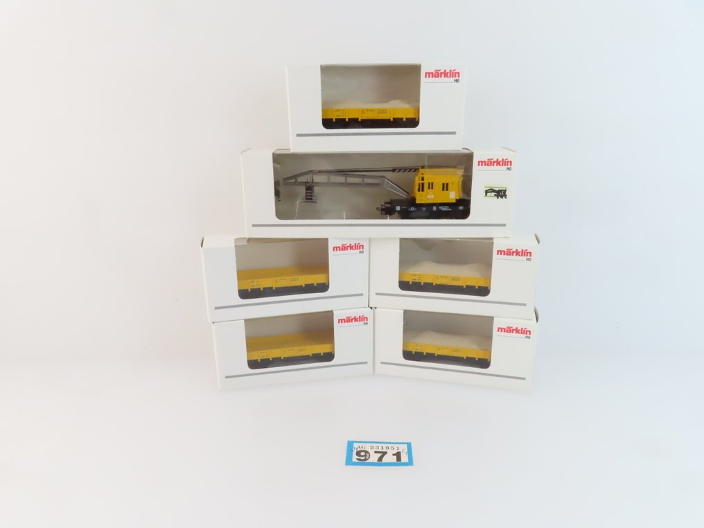Märklin H0轨 - 4471/4671 - 模型火车货运车厢 (6) - 5辆双座货车(部分带货物)和1辆三座起重机车。 - DB #3.2