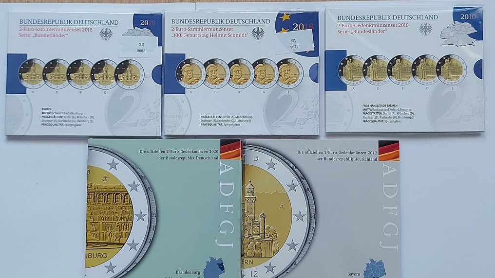 Γερμανία. 2 Euro 2010/2020 (5 sets - 25 coins) Proof + BU (χωρίς τιμή ασφαλείας) #1.0