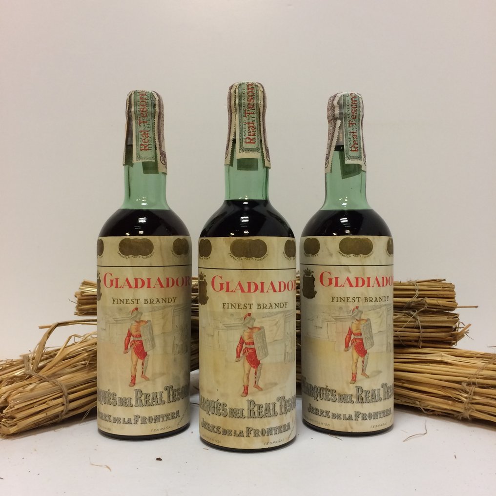Marques del Real Tesoro - Gladiador Finest Brandy de Jerez  - b. 1950年代，1960年代 - n/a (75cl) - 3 瓶 #1.0