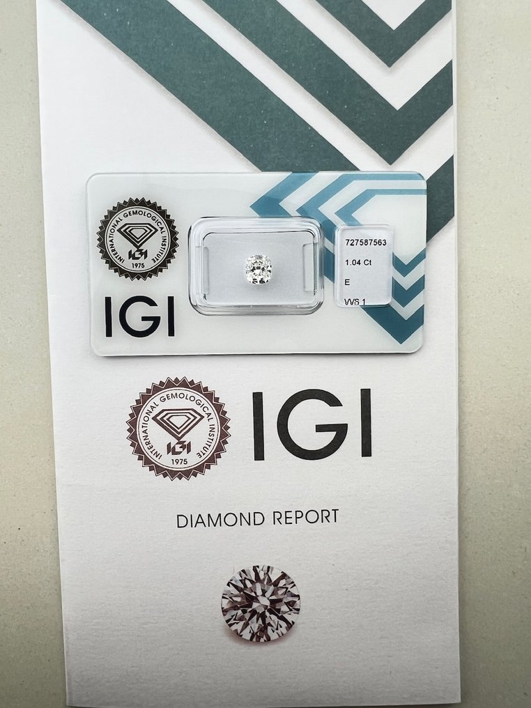 没有保留价 - 1 pcs 钻石  (天然)  - 1.04 ct - 枕形 - E - VVS1 极轻微内含一级 - 国际宝石研究院（IGI） #1.0