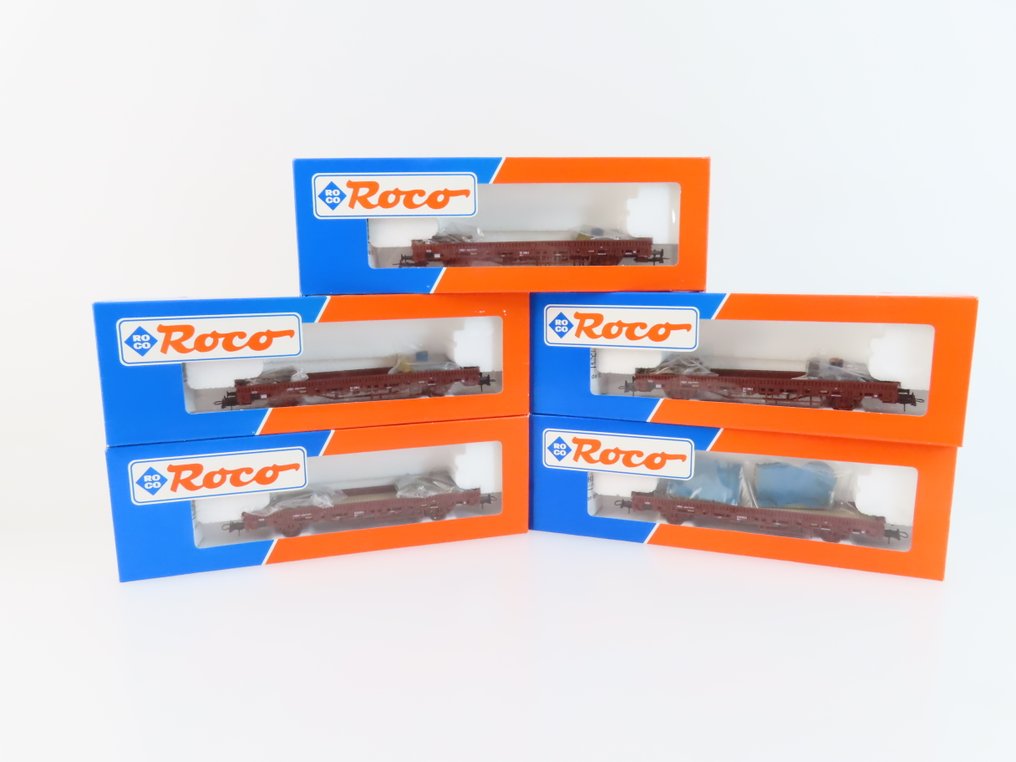 Roco H0轨 - 47620/47621 - 模型火车货运车厢 (5) - 5辆双轴货车，载有废料（Schroot） - DB #2.1