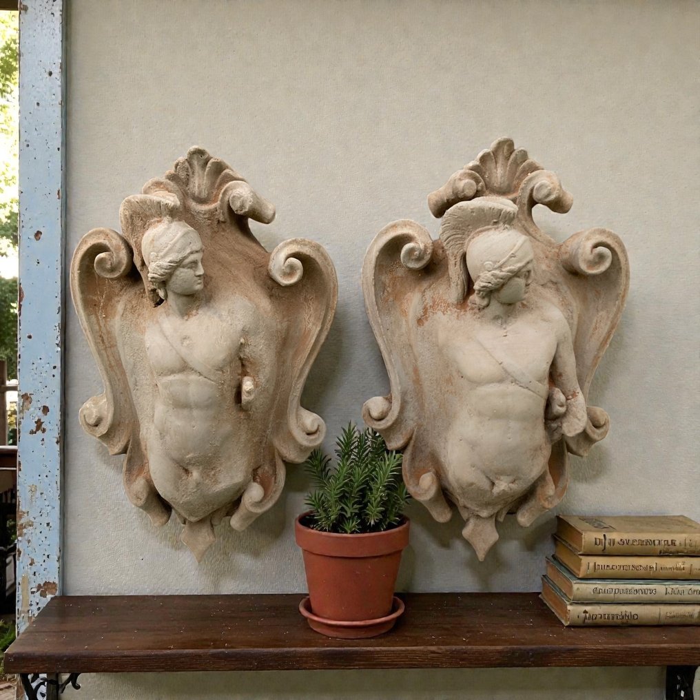 Sculpture, 2 araldica Achille - 31 cm - Stone #1.0