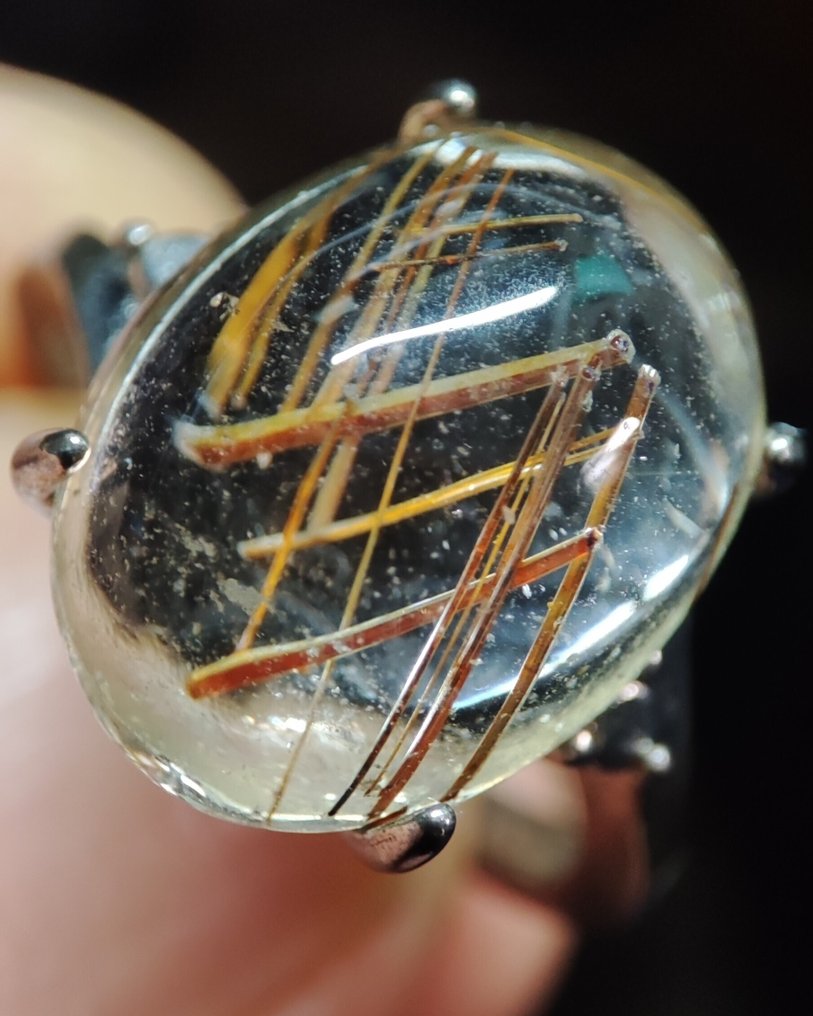 Sem preço de reserva Anel de quartzo rutilado dourado natural raro e bonito Prata 925 Frete grátis - Anel #1.0