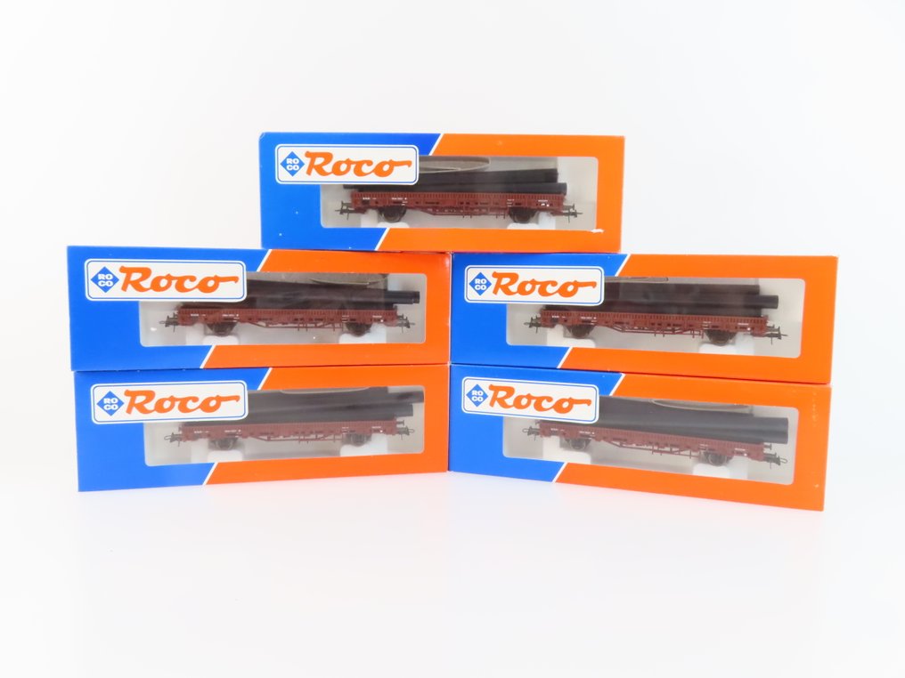 Roco H0轨 - 47161 - 模型火车货运车厢 (5) - 5台带货物（管子）的二层货车 - NS #2.1