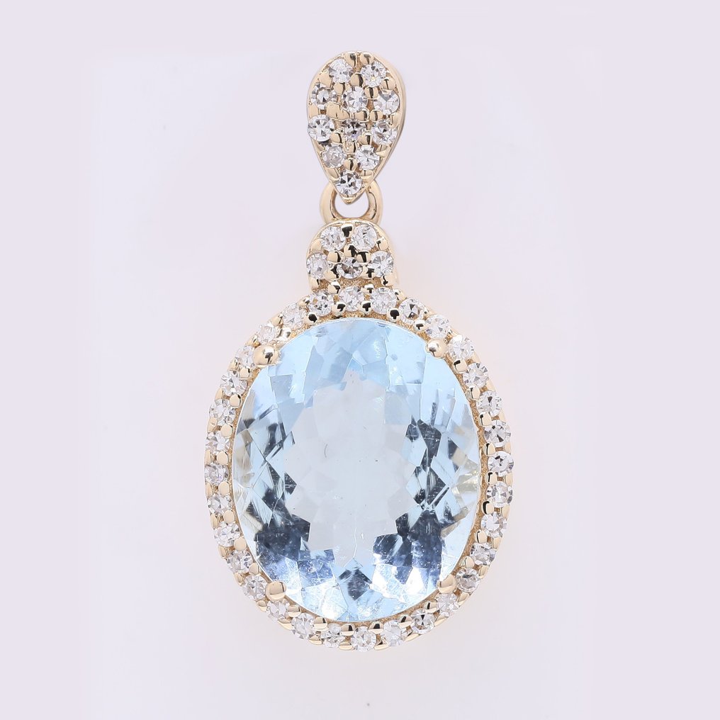 没有保留价 - 吊坠 - 14K包金 黄金 -  2.51ct. tw. 海蓝宝石 - 钻石 #1.0