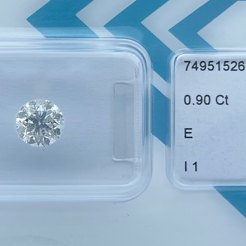 没有保留价 - 1 pcs 钻石  (天然)  - 0.90 ct - 圆形 - E - I1 内含一级 - 国际宝石研究院（IGI） #1.0