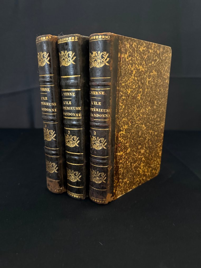 Jules Verne - L'Île Mystérieuse - Trilogie Complète Hetzel - 3 Volumes Reliés Marbrure - 1878 #1.0