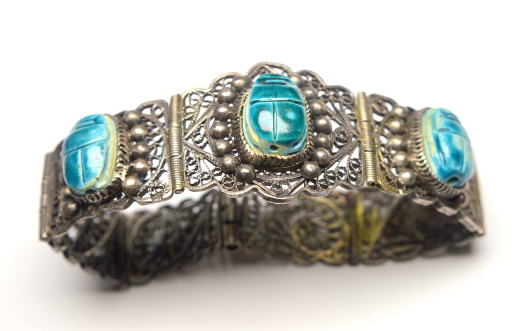 925 银 - 34.0g - 手镯 - 埃及甲虫金线工艺 #3.2