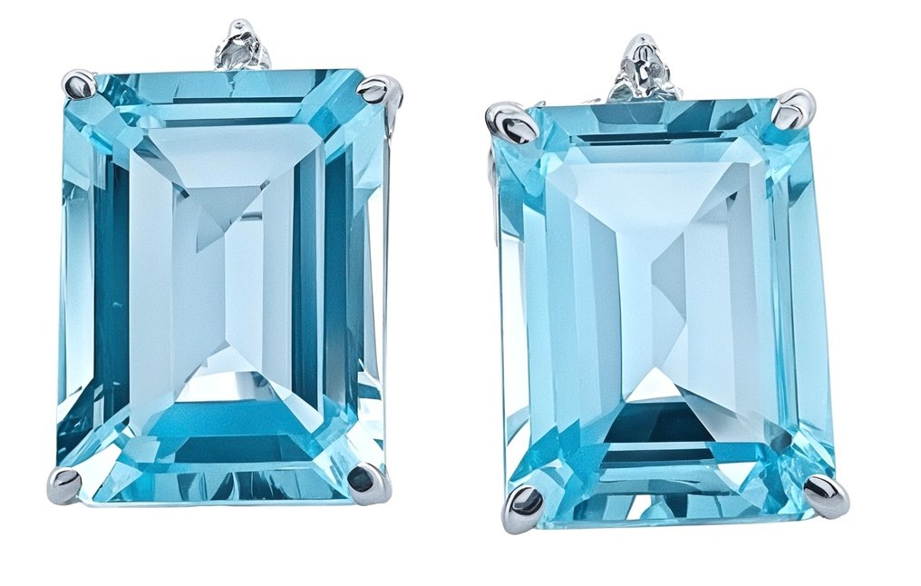 χωρίς τιμή ασφαλείας - Σκουλαρίκια - 18 καράτια Λευκός χρυσός Ακουαμαρίνης - Διαμάντι #1.0