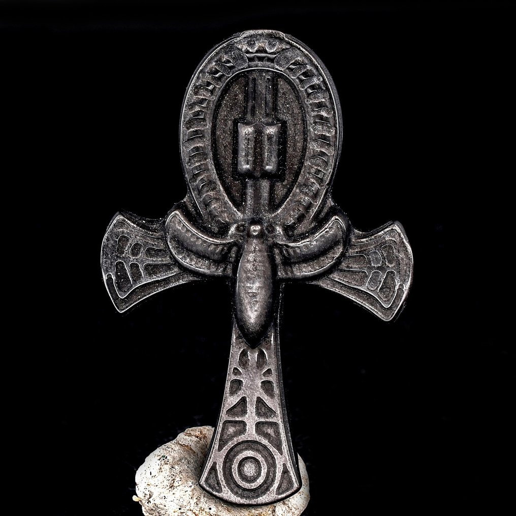 高品质的银色黑曜石圣甲虫生命之钥 生命之钥 - 高度: 8.3 cm - 闊度: 5.4 cm- 54 g #1.0