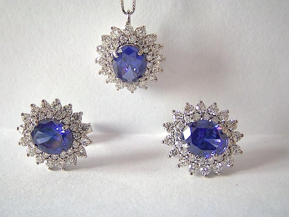 兩件珠寶套裝 - 18 克拉 白金 -  6.72ct. tw. 藍寶石 - 鉆石 - DemiParure #3.2