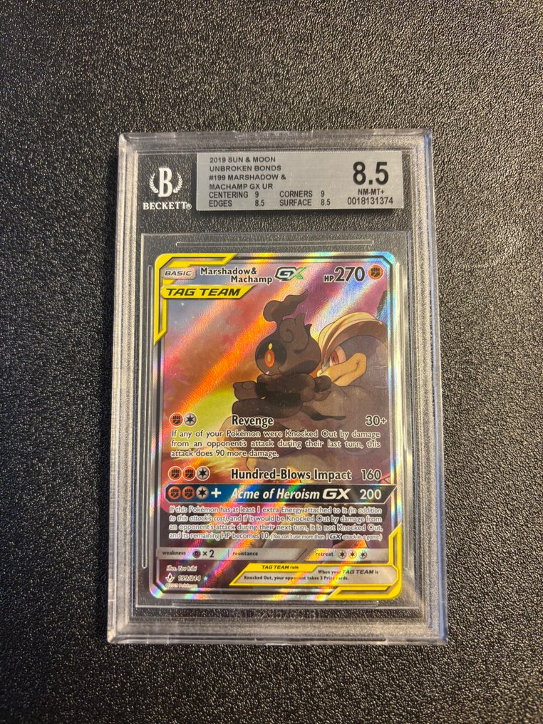 Pokémon - 1 Graded card - Marshadow & Machamp GX #180 Tag Team - Beckett 8.5 - Sun & Moon - Unbroken Bonds #1.0