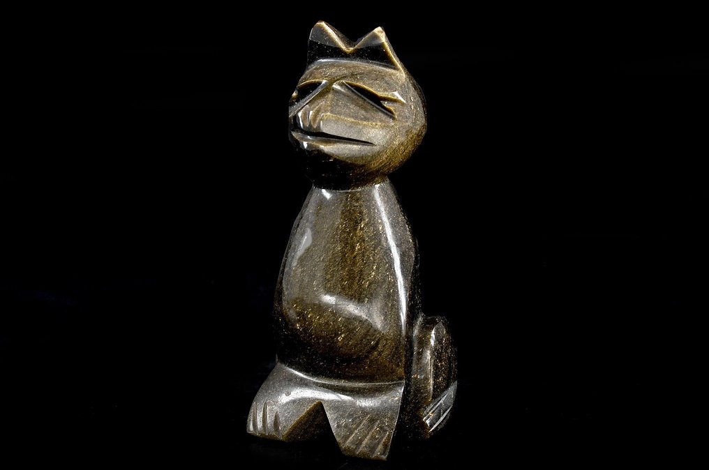 Χρυσή Όψιδιαν υψηλής ποιότητας. γάτα - Ύψος: 13 cm - Πλάτος: 6.1 cm- 405 g #4.3