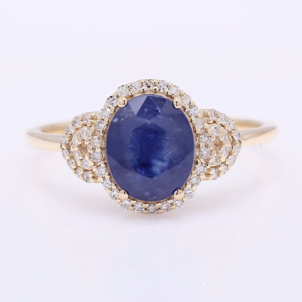 Ohne mindestpreis - Ring - 14 kt Gelbgold - 2.25ct. tw. Saphir - Diamant #1.0