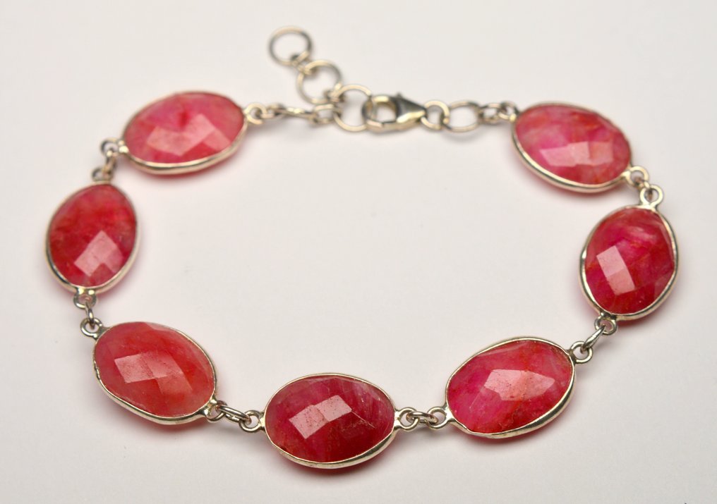 沒有保留價 - 手鈪 925纯银 紅寶石 - 10,42g #1.0