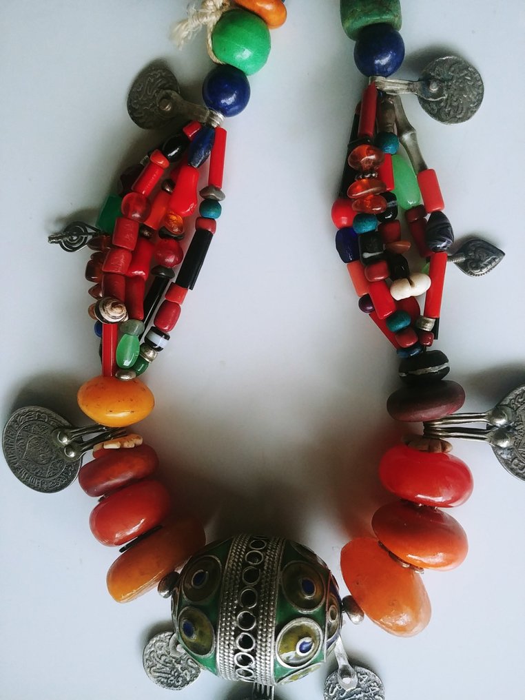 銀, 金屬, 樹脂, 玻璃珠、珊瑚、琥珀、青金石…… - 頸鏈 - Berbère Maroc #4.3