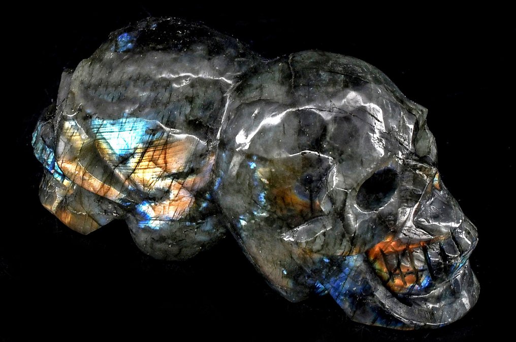 Υπέροχη λαβραδορίτη διπλό κρανίο με έντονες λάμψεις - Ύψος: 10.8 cm - Πλάτος: 5.3 cm- 342 g #4.3