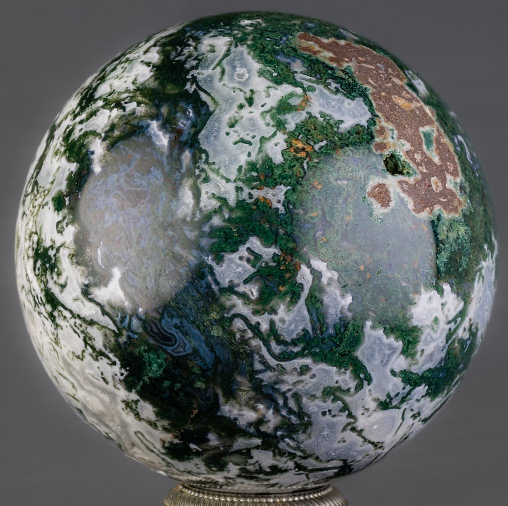 Μος Αγάτη Μεγάλη, ποιοτική, λεία και γυαλισμένη σφαίρα από άγκαθο με βρύα. - Ύψος: 15.1 cm - Πλάτος: 15.1 cm- 4547 g #1.0