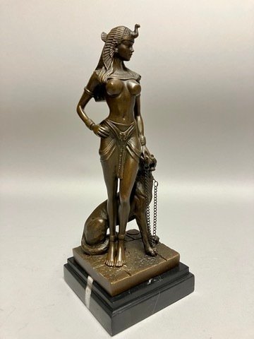 Estátua, Cleopatra met panter - 18 cm - Bronze #1.0