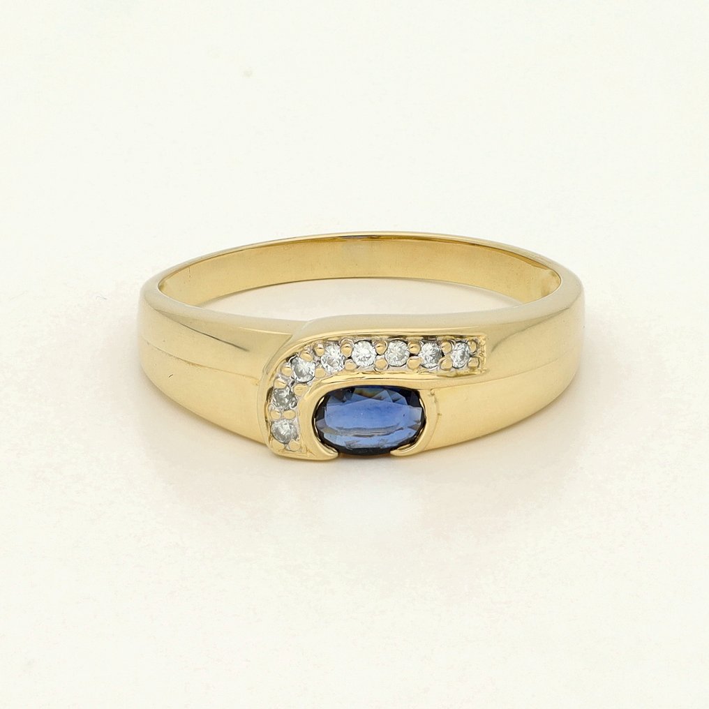 Inel - 18 ct. Aur galben - Diamant - Saffier #1.0