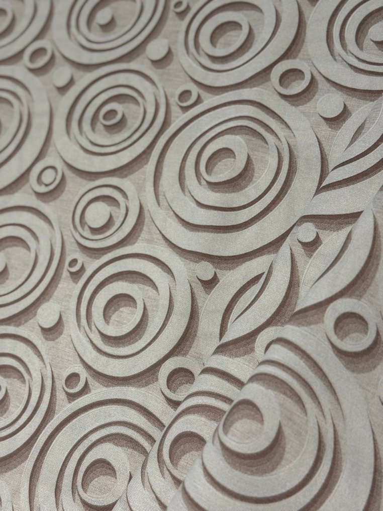 Tissu optique Space Age ovale dans diverses nuances pastel d'orange et de vert sur une base neutre. - Textile  - 2.8 m - 2.48 m #1.0