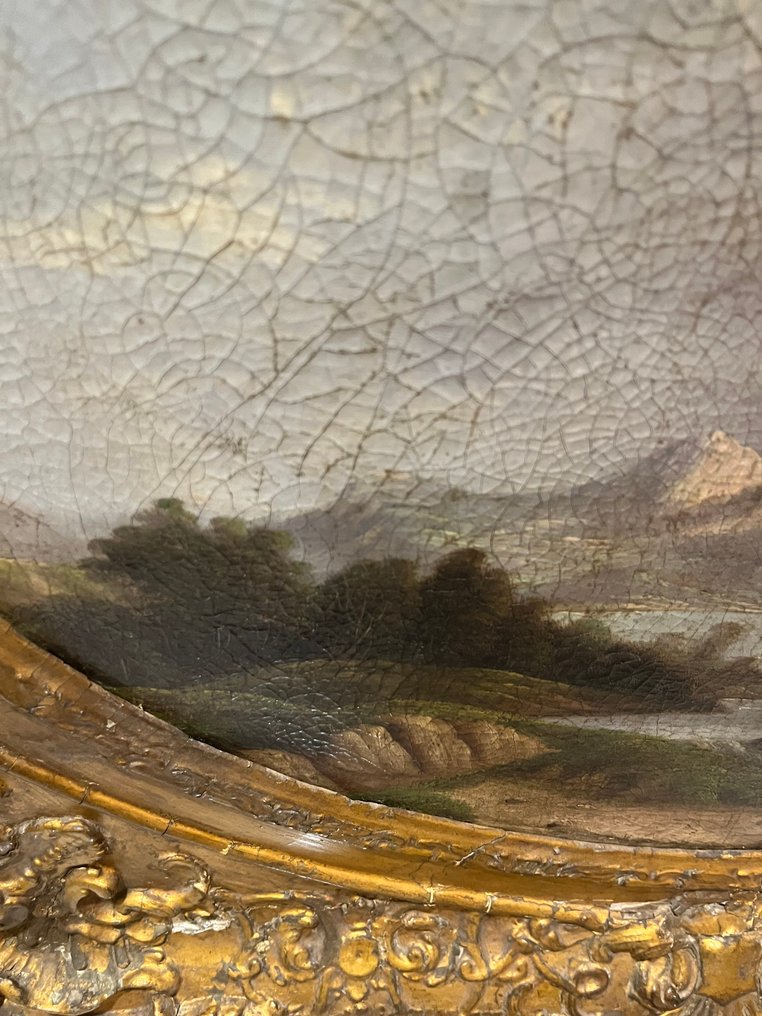 Βρετανική σχολή (XIX) - Paesaggio con caseggiato e lago #1.0