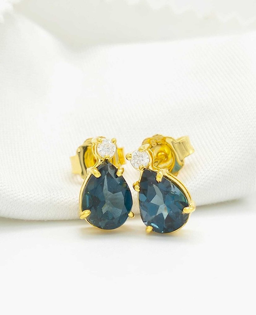 沒有保留價 - 耳環 - 14 克拉 黃金 黃玉 - 鉆石 #1.0