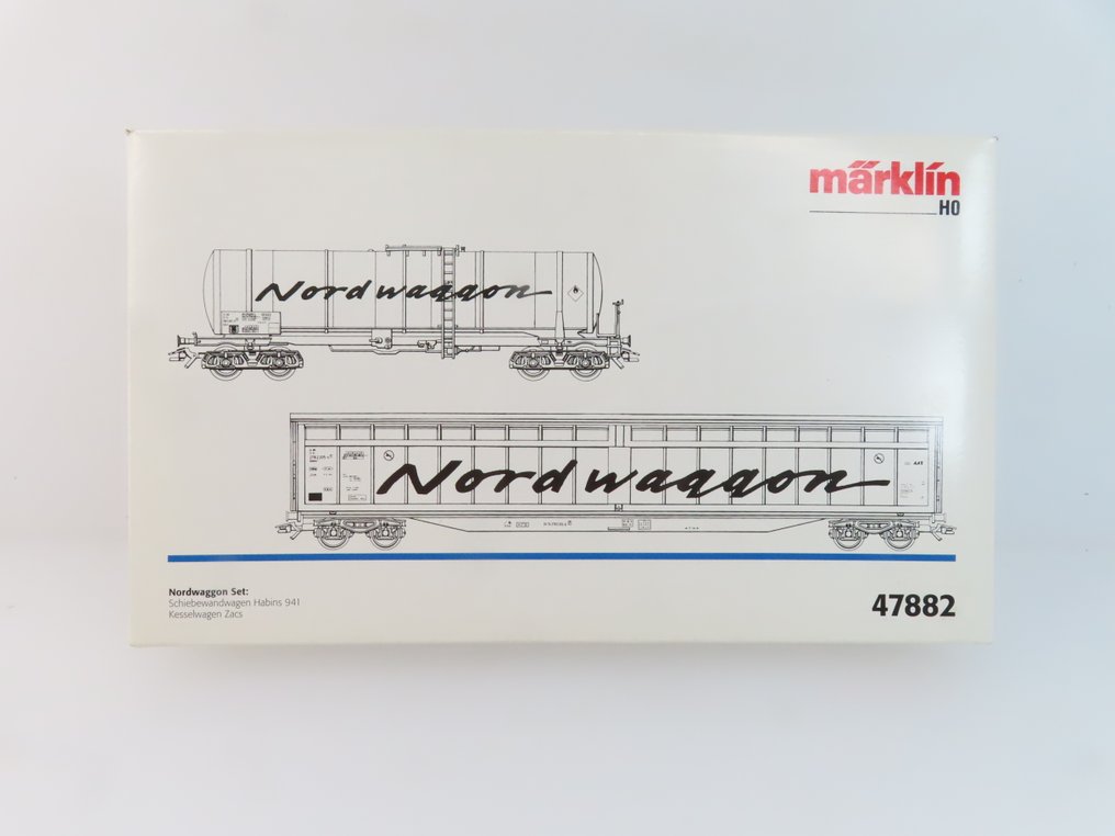 Märklin H0 - 47882 - Σετ τρένου μοντελισμού μεταφοράς εμπορευμάτων (1) - Σετ εμπορευματοκιβωτίων 'Nordwaggon' με 4-άξονο ρυμουλκούμενο με συρόμενη πλάγια πόρτα και 4-άξονη - SBB-CFF #2.1