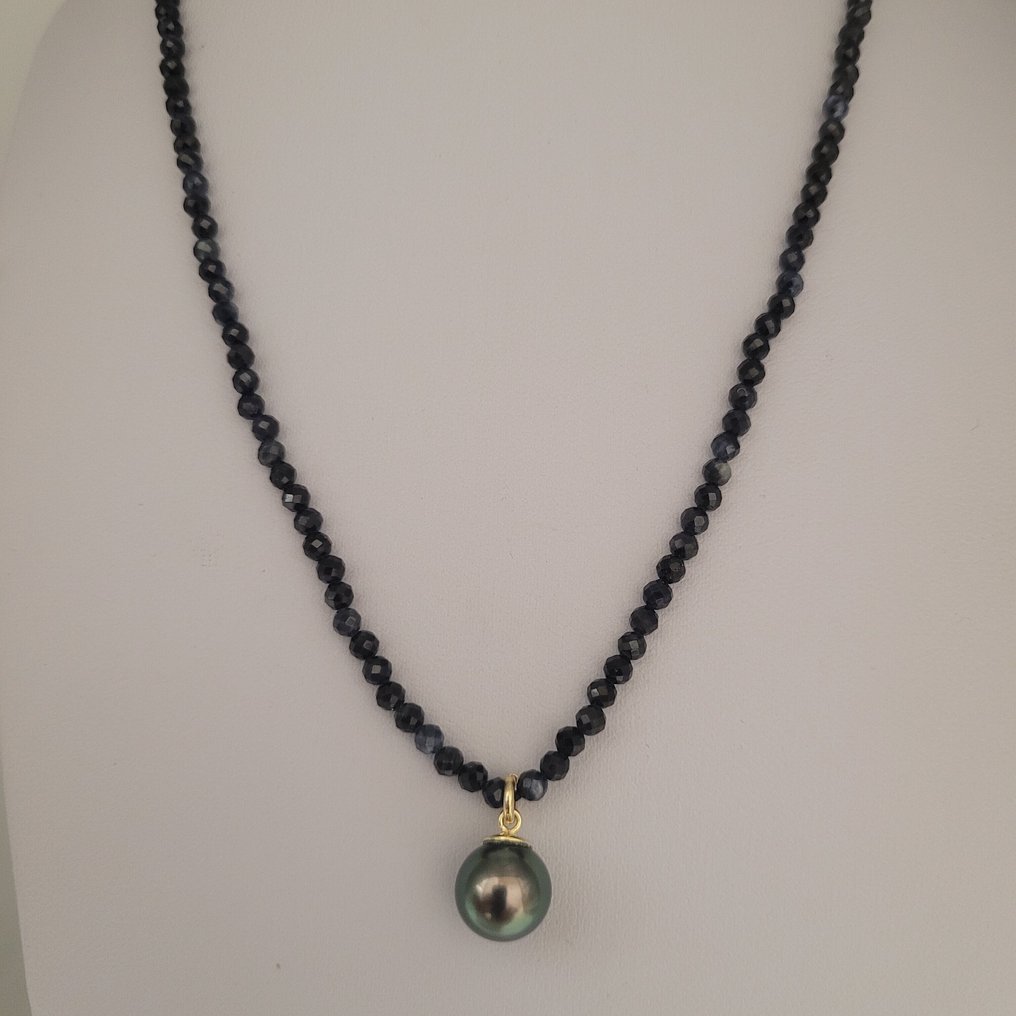 没有保留价 - 项链 - 18K包金 黄金 珍珠 - 蓝宝石 - Tahiti #1.0