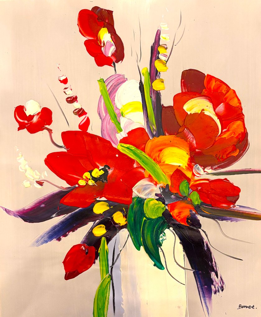 Sam Burnet (1969) - Flowers Huile sur Toile #1.0