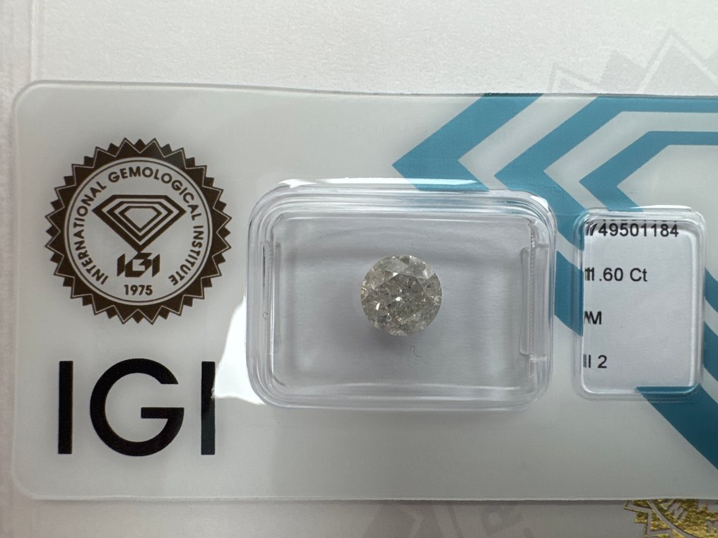 没有保留价 - 1 pcs 钻石  (天然色彩的)  - 1.60 ct - 圆形 - Faint 灰色 - I2 内含二级 - 国际宝石研究院（IGI） - 米 #1.0