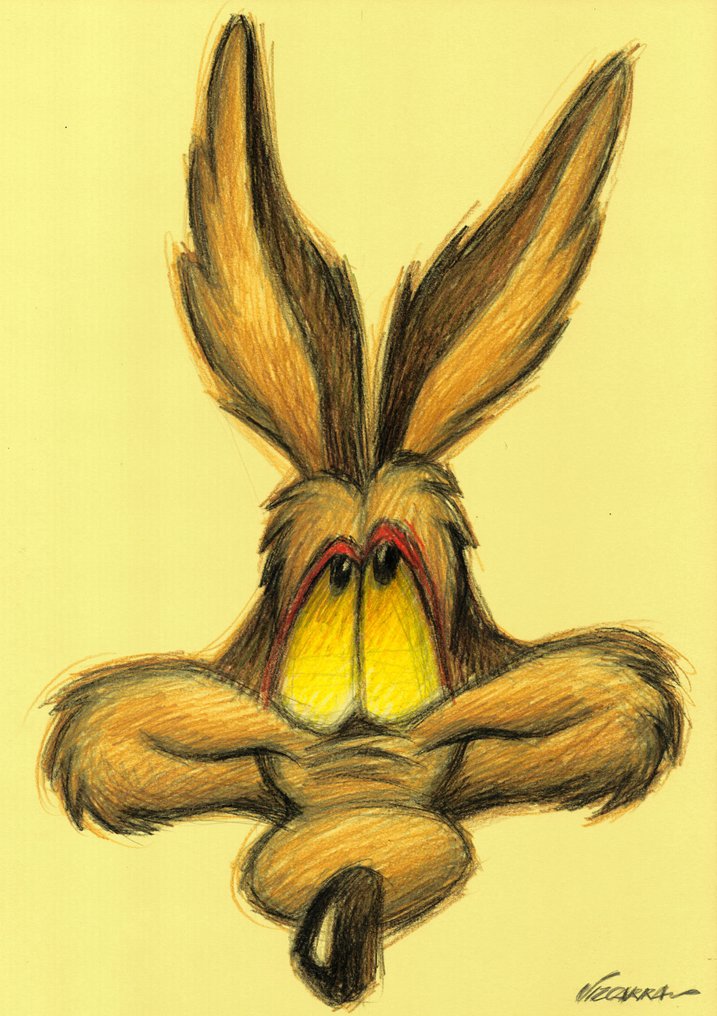 Joan Vizcarra - Αρχικό Μολύβι Χρώματος - Wile E. Coyote Close-Up – Hand Signed #2.1