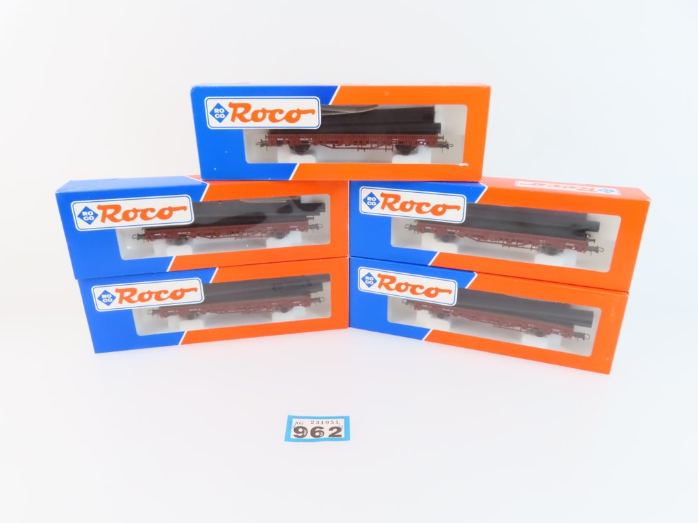Roco H0轨 - 47161 - 模型火车货运车厢 (5) - 5台带货物（管子）的二层货车 - NS #3.2
