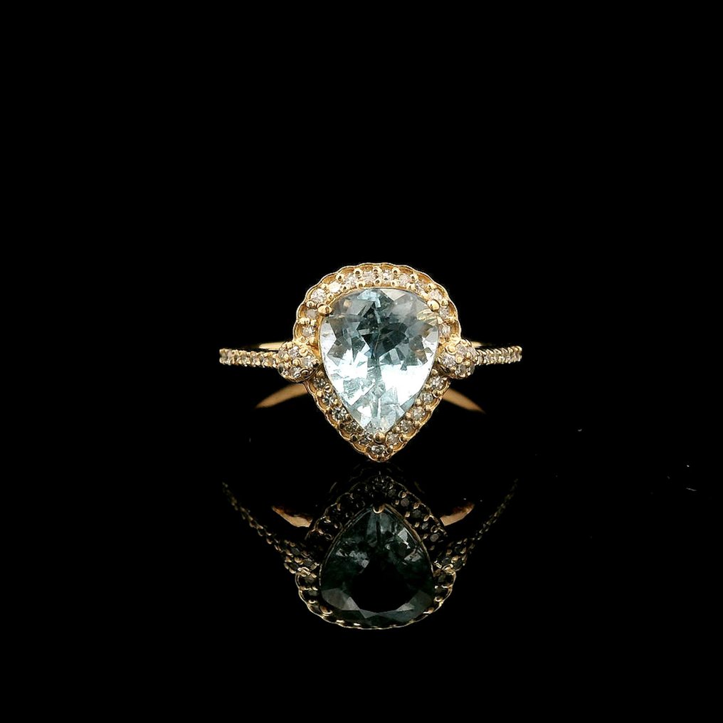 没有保留价 - 戒指 - 14K包金 黄金 -  1.55ct. tw. 海蓝宝石 - 钻石 #4.3