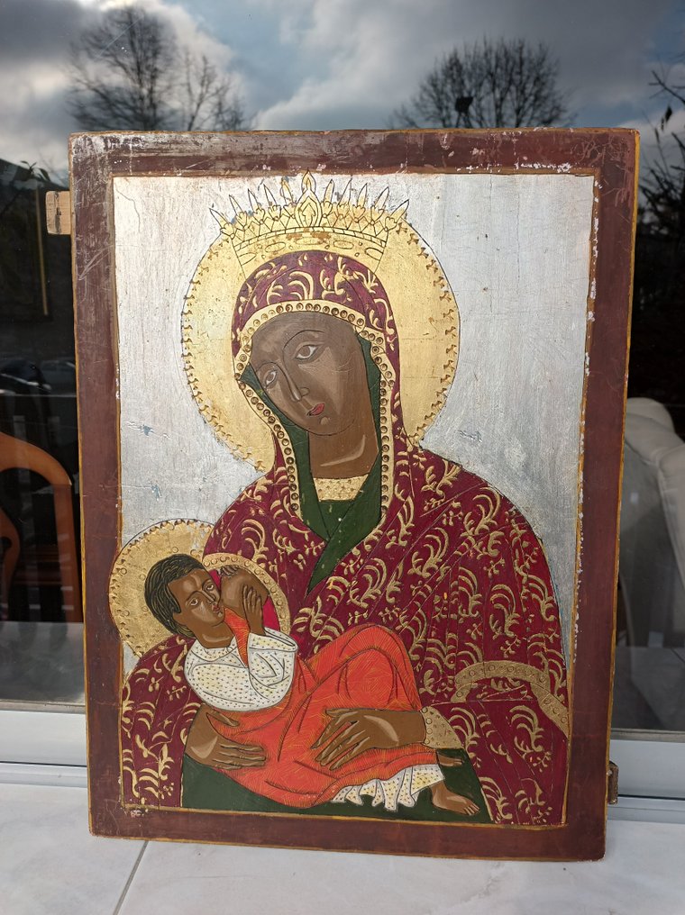 标志 - 上帝之母 - 椴木 - 手工绘制 - 32.5 x 43 厘米 #4.3