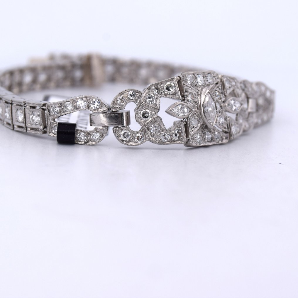 手镯 白金 -  2.95ct. tw. 钻石 (天然)  - ART DECO #3.2