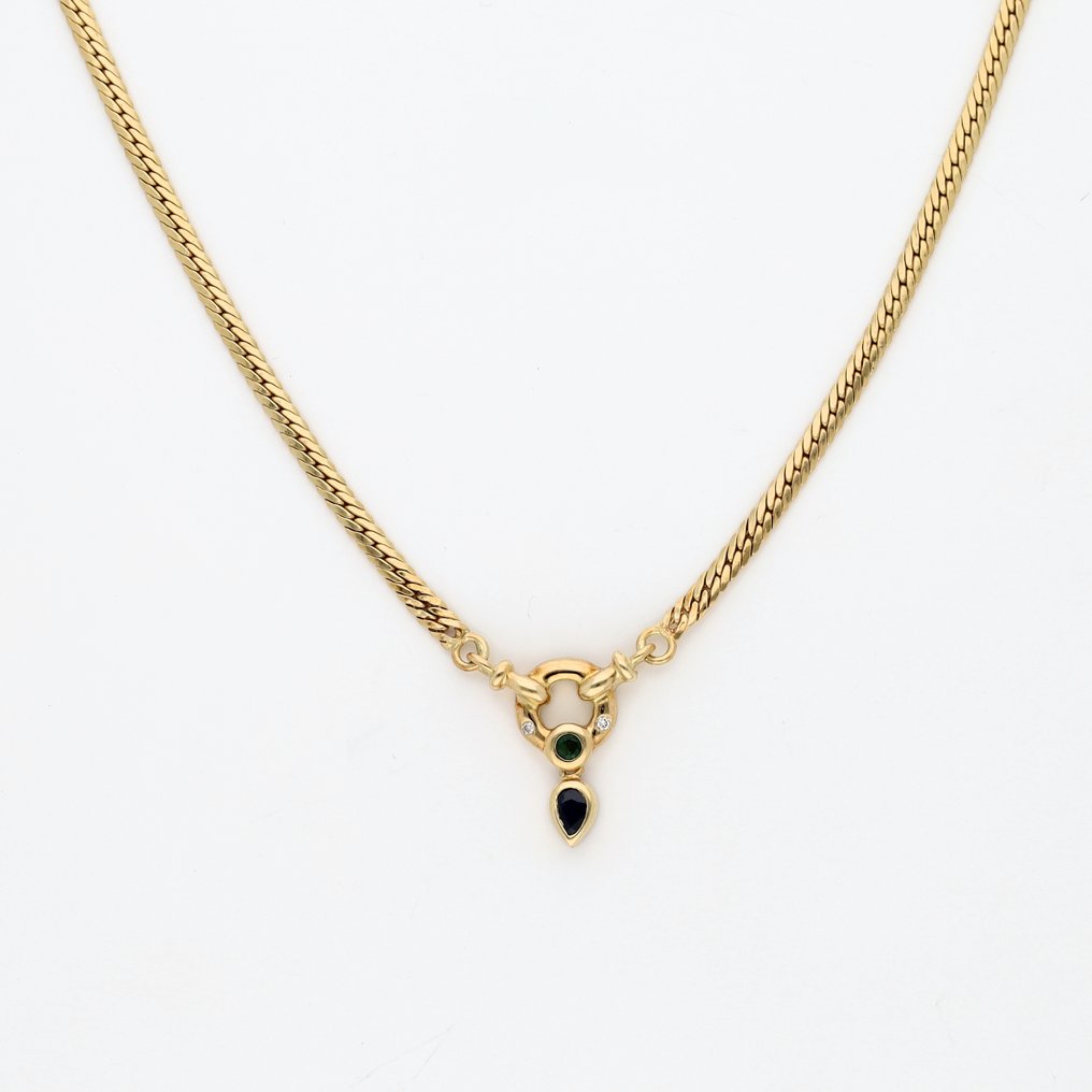 Κολιέ - 18 καράτια Κίτρινο χρυσό Διαμάντι (Φυσικό)  - Ζαφείρι-Σμαράγδι #1.0