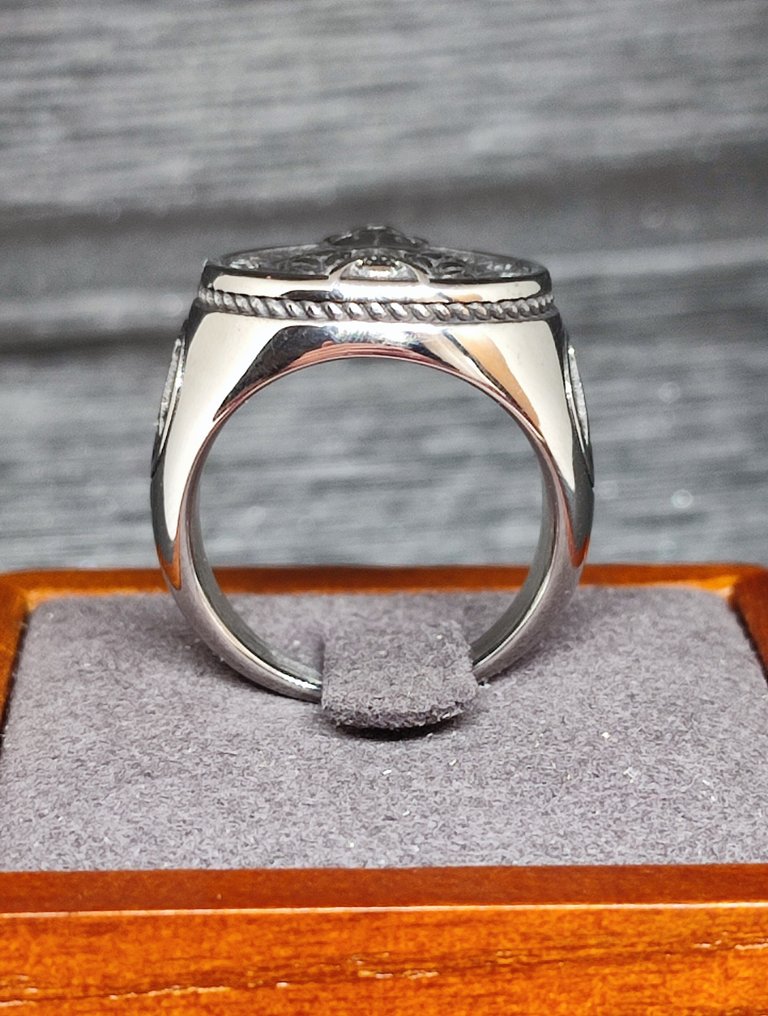 Inel masonic cu o bufniță pe un craniu - Stainless Steel #3.2