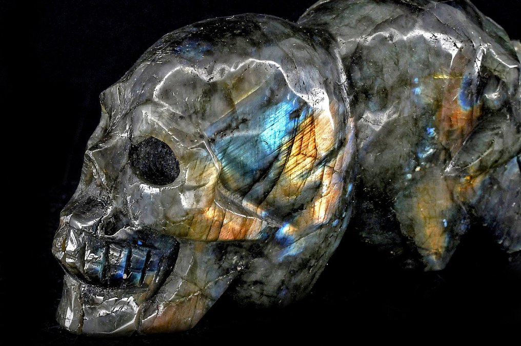 Υπέροχη λαβραδορίτη διπλό κρανίο με έντονες λάμψεις - Ύψος: 10.8 cm - Πλάτος: 5.3 cm- 342 g #1.0