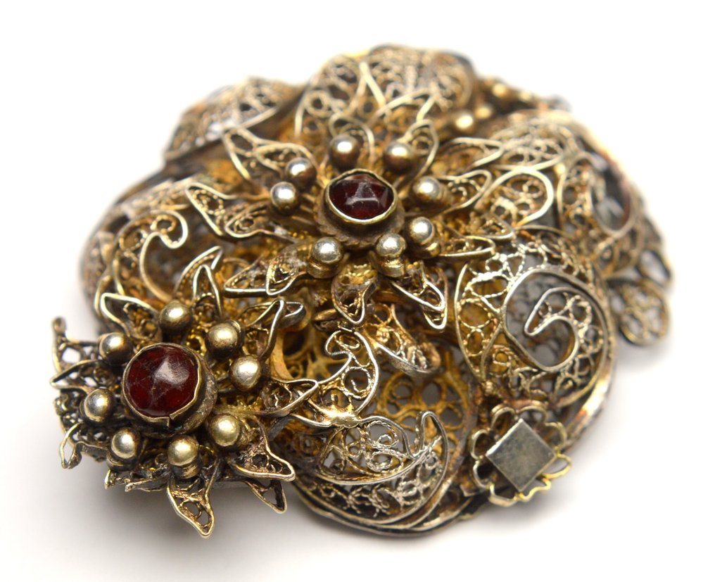 没有保留价 - 胸针 古董800银 石榴石 - 菲利格雷 #4.3